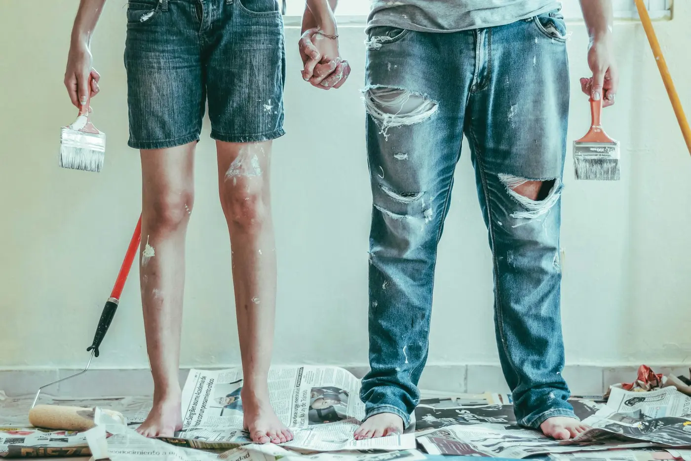 Painters at work with brushes